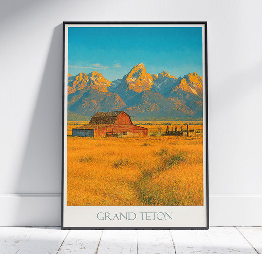 Grand Teton National Park Travel Print, Mormon Row ~ Wyoming Travel Poster