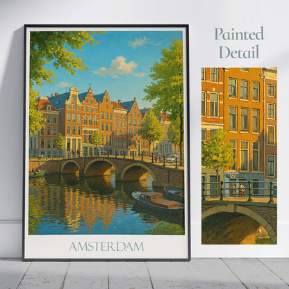 Amsterdam Travel Print ~ Netherlands travel poster print, Amsterdam city travel wall art gift