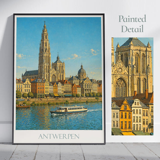 Antwerp Travel Print ~ Belgium Travel Poster | Painted Wall Art & Home Decor | Framed Personalized Print | Vacation Travel Gift