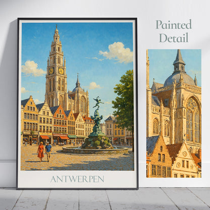 Antwerp Travel Print ~ Belgium Travel Poster | Painted Wall Art & Home Decor | Framed Personalized Print | Vacation Travel Gift