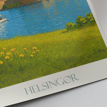 Helsingor Travel Poster, Denmark - Framed Painted Wall Art Print, Personalized Home Decor Gift | Scandinavian Cityscape Vacation Souvenir