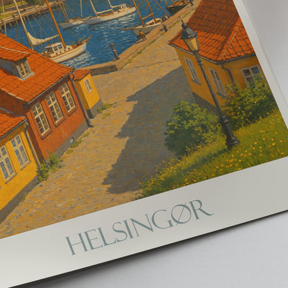 Helsingor Travel Poster, Denmark - Framed Painted Wall Art Print, Personalized Home Decor Gift | Scandinavian Cityscape Vacation Souvenir