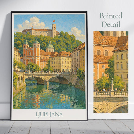 Ljubljana Travel Print ~ Travel Poster Wall Art Home Decor Slovenia Personalized Gift Painting Framed