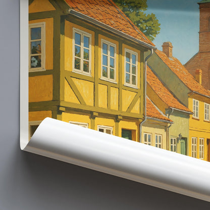 Odense Travel Poster, Denmark - Framed Painted Wall Art Print, Personalized Home Decor Gift | Scandinavian Cityscape Vacation Souvenir