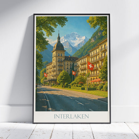 Interlaken Travel Poster, Swiss Alps View | Switzerland Vintage Wall Art Print | European Home Decor & Gift