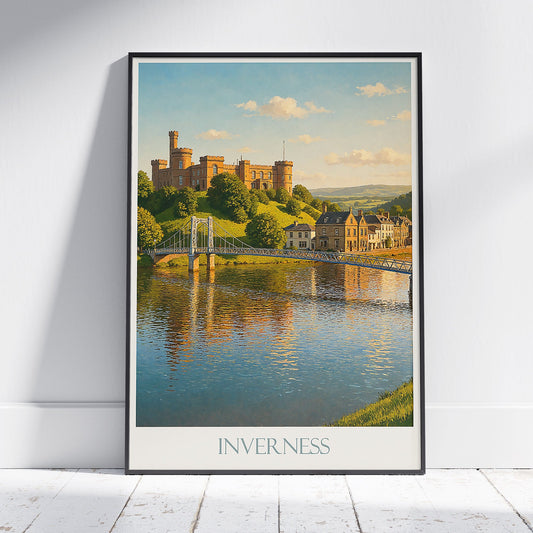 Inverness Travel Poster, Scotland Castle View | River Ness Art Print | Scottish Highlands Decor | Vintage Style Wall Art
