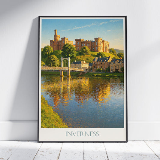 Inverness Travel Poster, River Ness & Castle View | Scotland Art Print | Scottish Highlands Decor | UK Cityscape