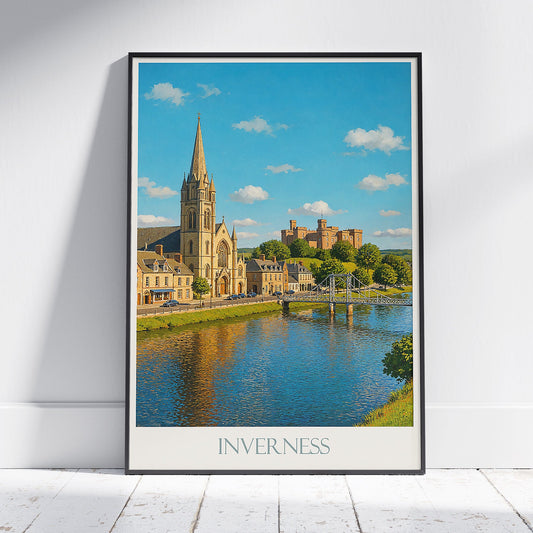 Inverness Travel Poster, Scotland Art Print | Scottish Highlands Decor | River Ness Cityscape Wall Art