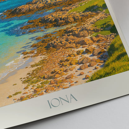 Isle of Iona Travel Poster | Scotland Coastal Art Print | Iona Abbey Painting | UK Vacation Gift