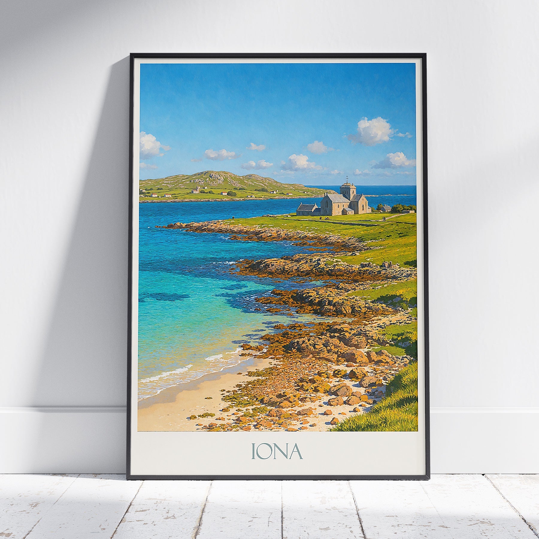 Isle of Iona Travel Poster | Scotland Coastal Art Print | Iona Abbey Painting | UK Vacation Gift