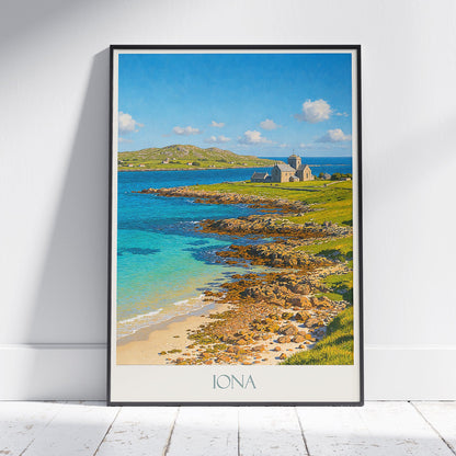 Isle of Iona Travel Poster | Scotland Coastal Art Print | Iona Abbey Painting | UK Vacation Gift