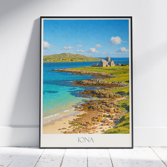 Isle of Iona Travel Poster | Scotland Coastal Art Print | Iona Abbey Painting | UK Vacation Gift