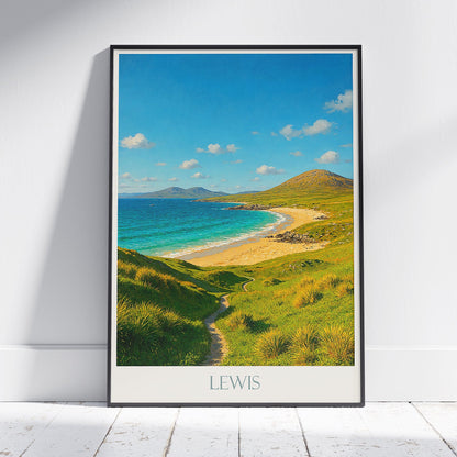 Isle of Lewis Travel Poster, Scotland Beach Art ~ Outer Hebrides Coastal Print | UK Home Decor Gift