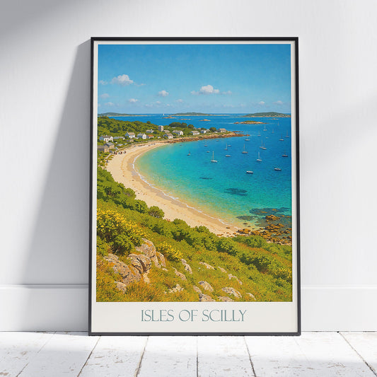 Isles of Scilly Travel Poster | UK Coastal Beach Print | Idyllic Island Wall Art | Seascape Home Decor Gift