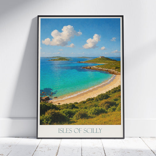 Isles of Scilly Travel Poster, Coastal Landscape Art Print | UK Island Decor | Serene Beach House Wall Art