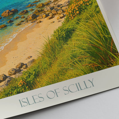 Isles of Scilly Travel Poster | UK Coastal Beach Art Print | Castle Home Decor | Unique Vacation Gift