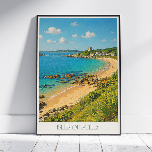 Isles of Scilly Travel Poster | UK Coastal Beach Art Print | Castle Home Decor | Unique Vacation Gift