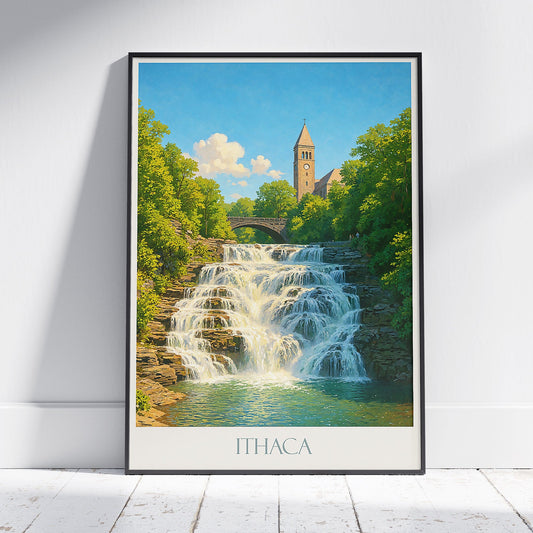 Ithaca New York Travel Poster | Cascadilla Falls Art Print | Cornell University Wall Decor | NY State Gift