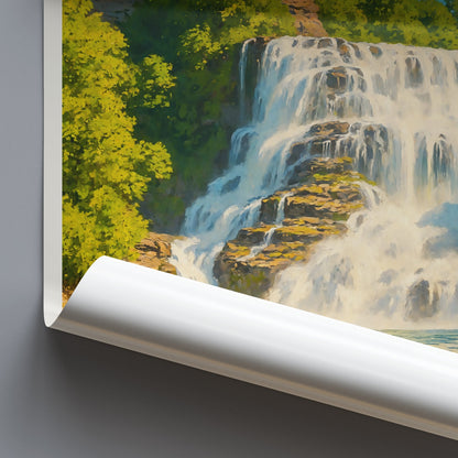 Ithaca Travel Poster, New York Waterfall ~ Upstate NY Landscape Art Print | Nature Home Decor Gift