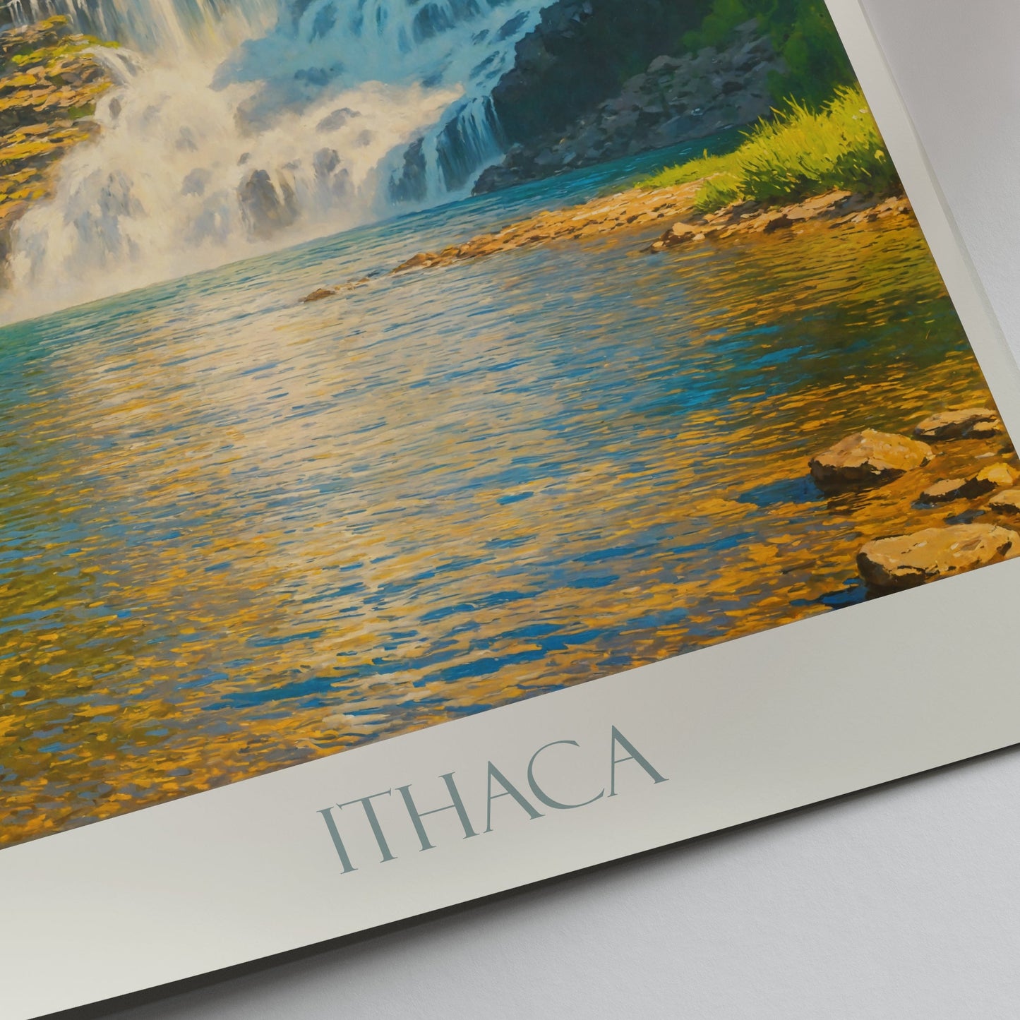 Ithaca Travel Poster, New York Waterfall ~ Upstate NY Landscape Art Print | Nature Home Decor Gift