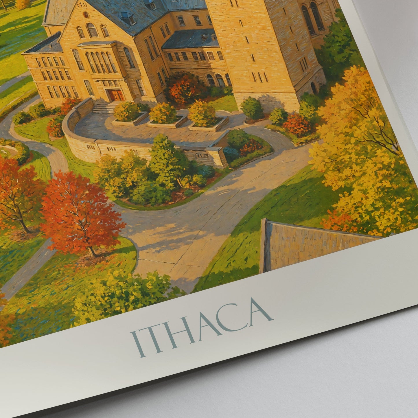 Ithaca New York Travel Poster | Cornell University McGraw Tower Fall Art Print | Scenic College Campus Wall Decor | Autumn Landscape Gift