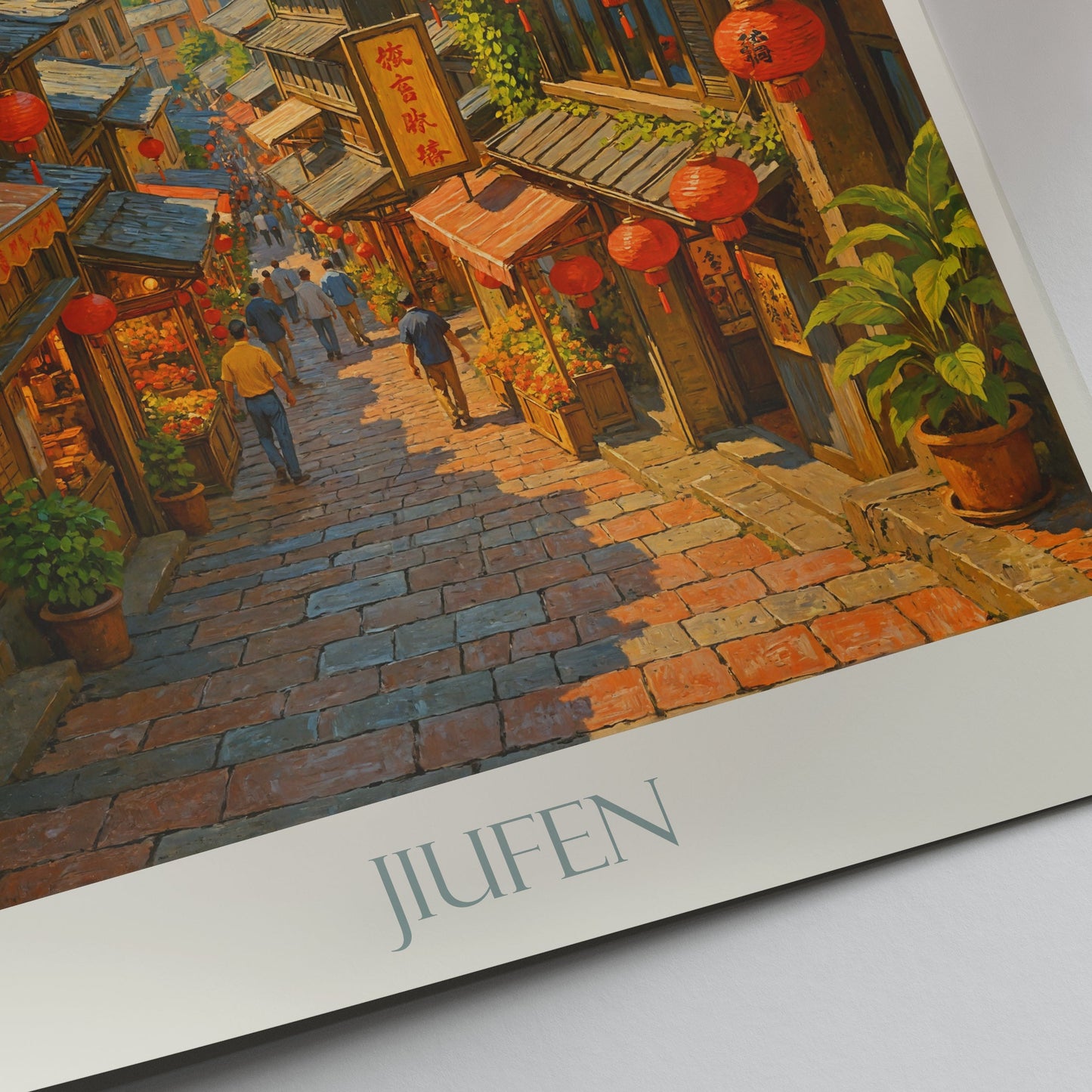 Jiufen Travel Poster | Taiwan Old Street Red Lanterns Art Print | Hand-Painted Asian Wall Decor | Spirited Away Vibe Gift