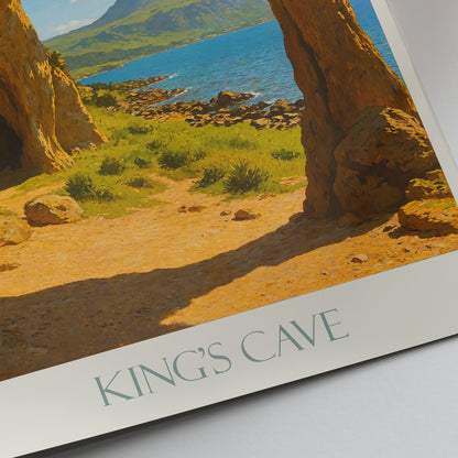 King's Cave Isle of Arran Travel Poster | Scotland Coastal Landscape Art Print | Nature Painted Wall Decor