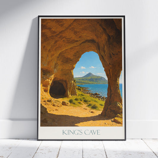 King's Cave Isle of Arran Travel Poster | Scotland Coastal Landscape Art Print | Nature Painted Wall Decor