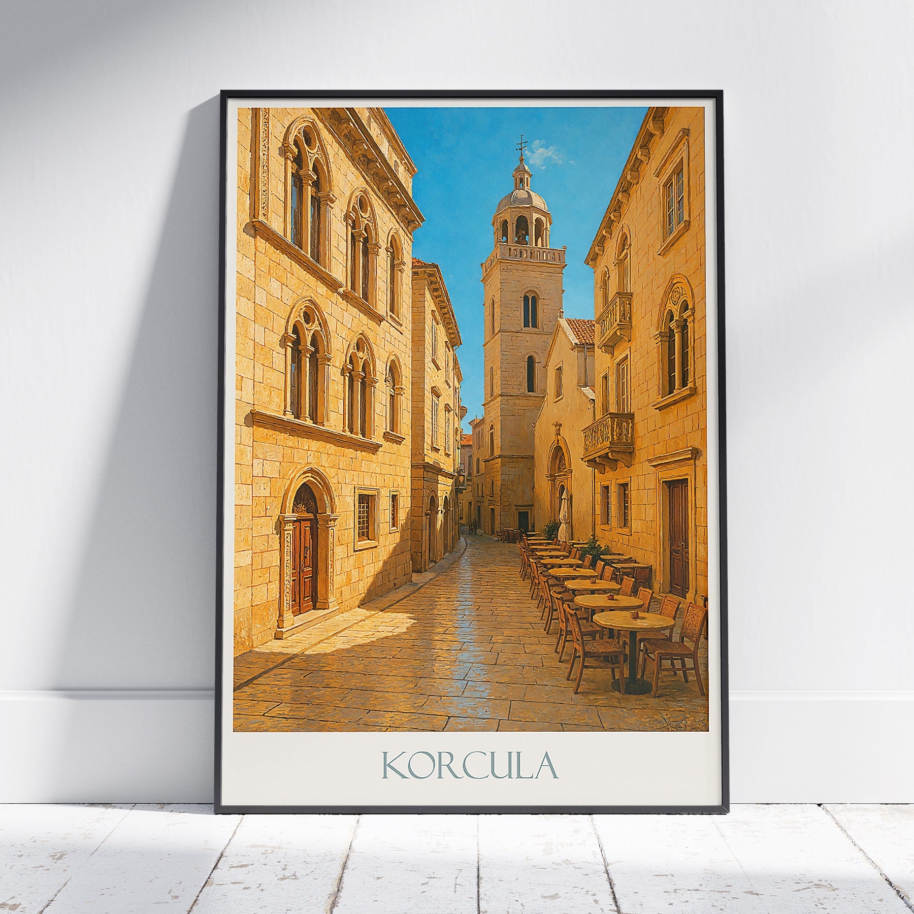 Korcula Old Town Travel Poster, Gothic Street Art Print | Croatia Wall Art | Historic Mediterranean Cityscape