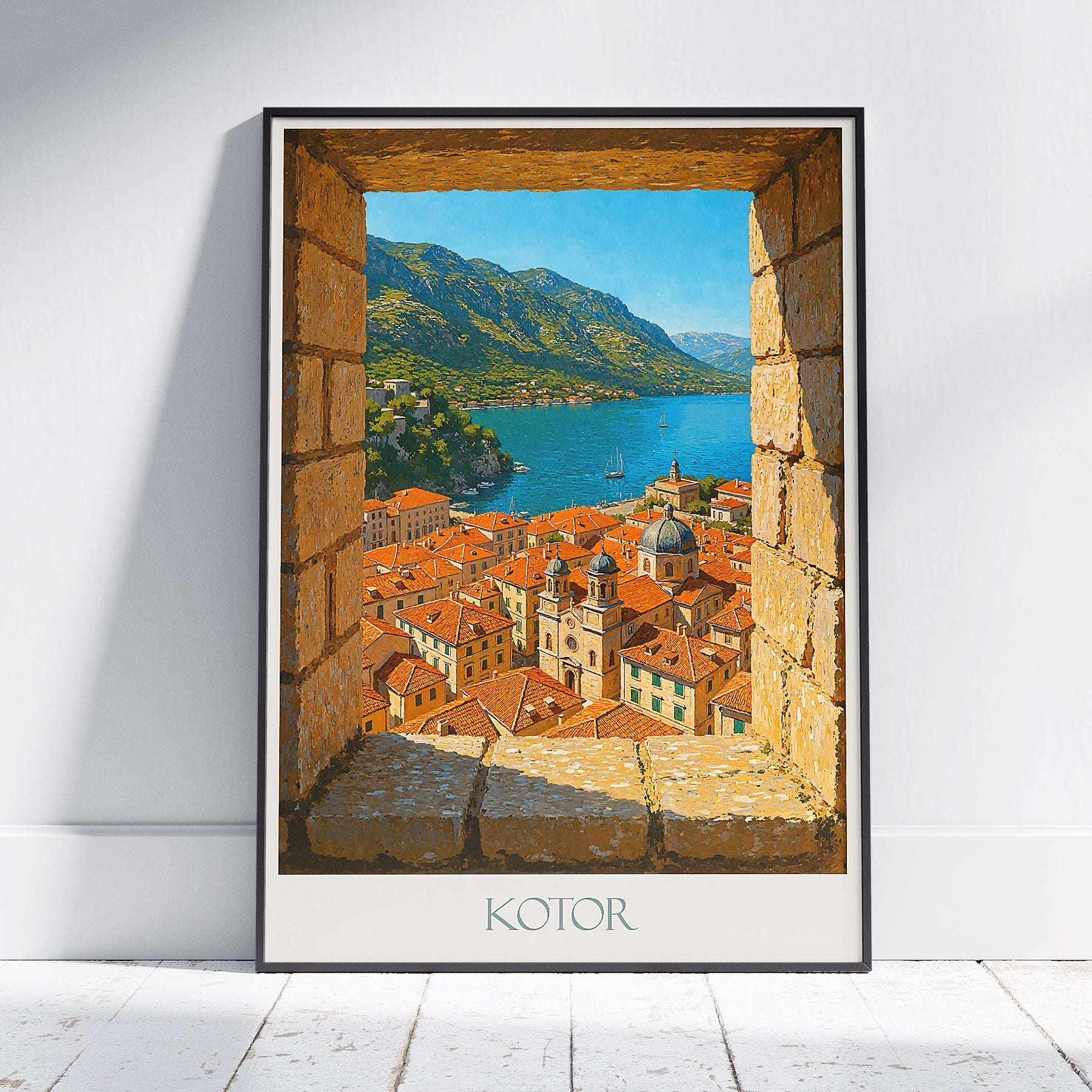 Kotor Travel Poster, Montenegro Old Town Church Art Print ~ Adriatic Coast Wall Decor | Balkan Vacation Gift