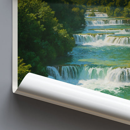 Krka River Travel Poster, Cascades Art Print ~ Croatia Waterfall Wall Decor | Scenic Nature Gift