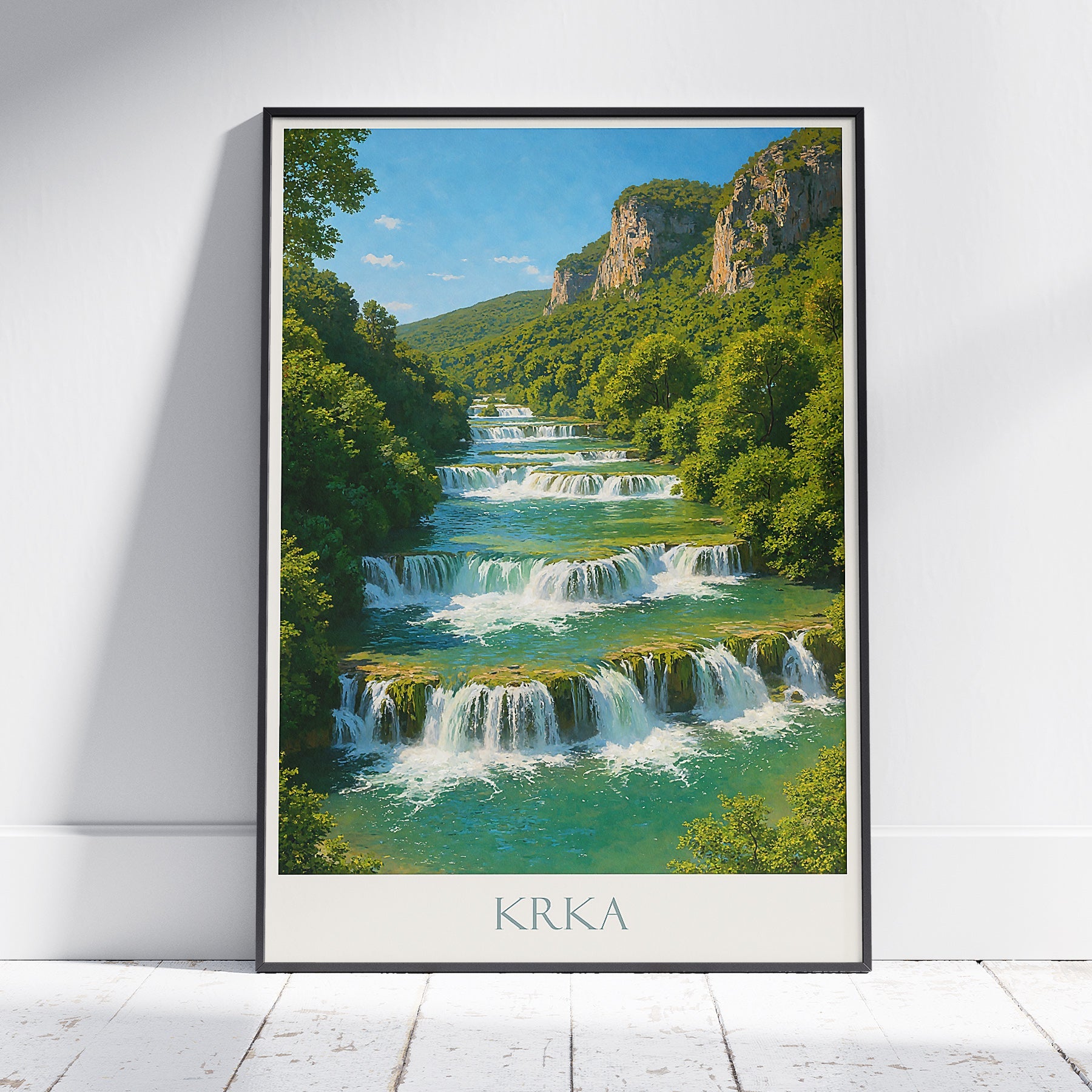 Krka River Travel Poster, Cascades Art Print ~ Croatia Waterfall Wall Decor | Scenic Nature Gift
