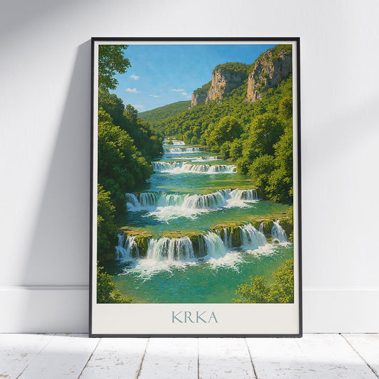 Krka River Travel Poster, Cascades Art Print ~ Croatia Waterfall Wall Decor | Scenic Nature Gift