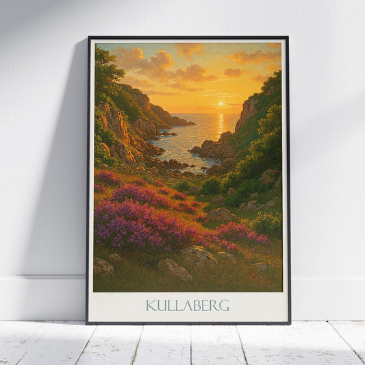 Kullaberg Travel Poster | Sweden Sunset Coastal Art Print | Nordic Landscape Wall Decor | Painterly Vintage Style Gift