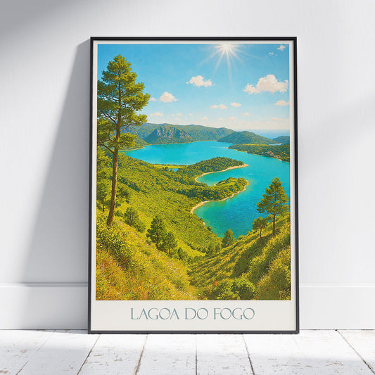 Lagoa do Fogo Travel Poster, Azores | Portugal Landscape Art Print | São Miguel Island Home Decor | Vintage Style Gift