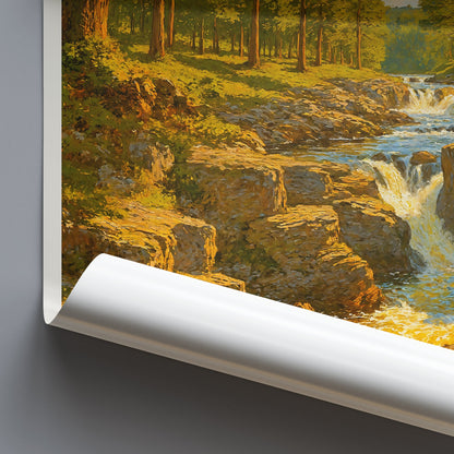 Linn of Dee Travel Poster, Scotland Woodland Waterfall Art Print | Cairngorms National Park Landscape Decor | Nature Lover Gift