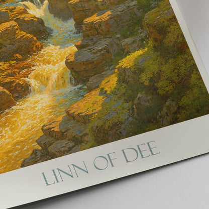 Linn of Dee Travel Poster, Scotland Woodland Waterfall Art Print | Cairngorms National Park Landscape Decor | Nature Lover Gift