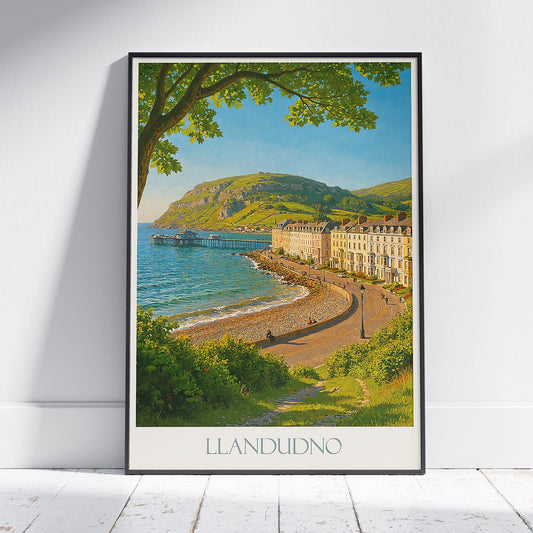 Llandudno Travel Poster, Victorian Pier & Beach ~ Wales Coastal Art Print | Vintage Style Home Decor Wall Art