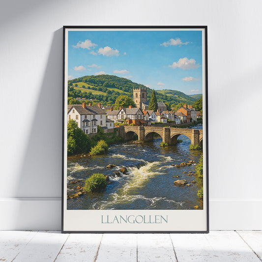 Llangollen Travel Poster, Wales River Dee Print ~ UK Town Wall Art | British Landscape Decor | Welsh Vacation Gift