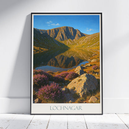 Lochnagar Travel Poster | Scotland Mountain Lake Art Print | Scottish Highlands Home Decor | Nature Landscape Gift