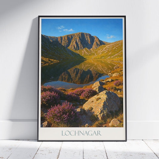 Lochnagar Travel Poster | Scotland Mountain Lake Art Print | Scottish Highlands Home Decor | Nature Landscape Gift