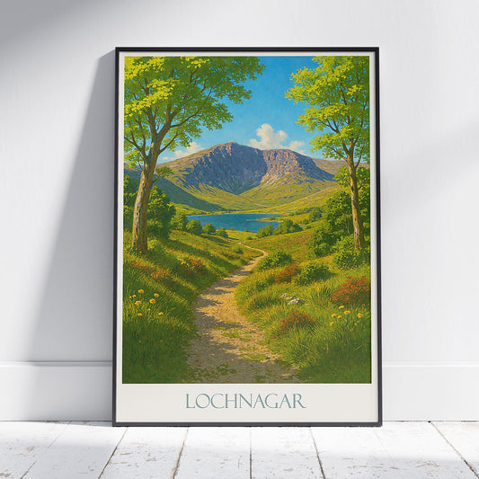 Lochnagar Scotland Travel Poster | Scottish Highlands Mountain Lake Art Print | Vintage Style Wall Decor | Nature Lover Gift