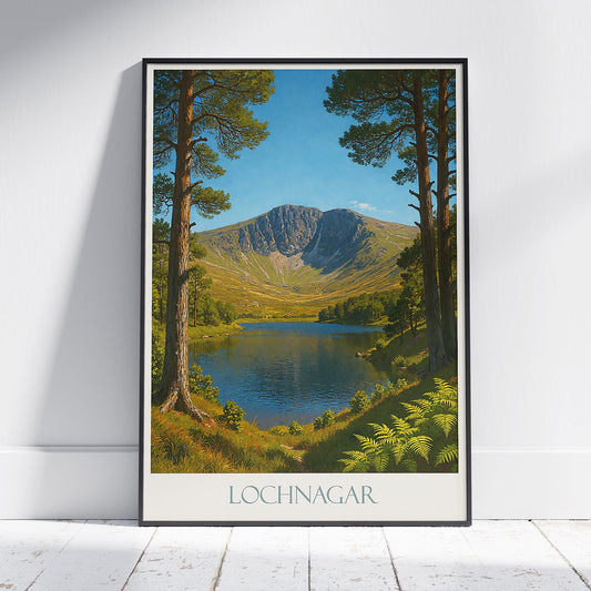 Lochnagar Travel Poster, Scottish Highlands Art | Scotland Landscape Wall Art Print | Cairngorms National Park Decor