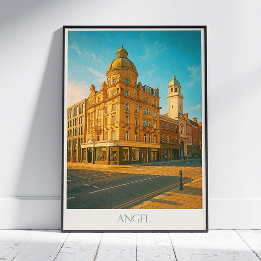 London Travel Poster, Angel Islington Scene | Vintage Cityscape Art Print | UK Wall Decor & Souvenir Gift