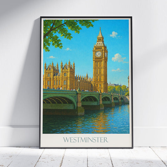London Travel Poster | Big Ben & Westminster Bridge Art Print | Vintage England Cityscape Home Decor