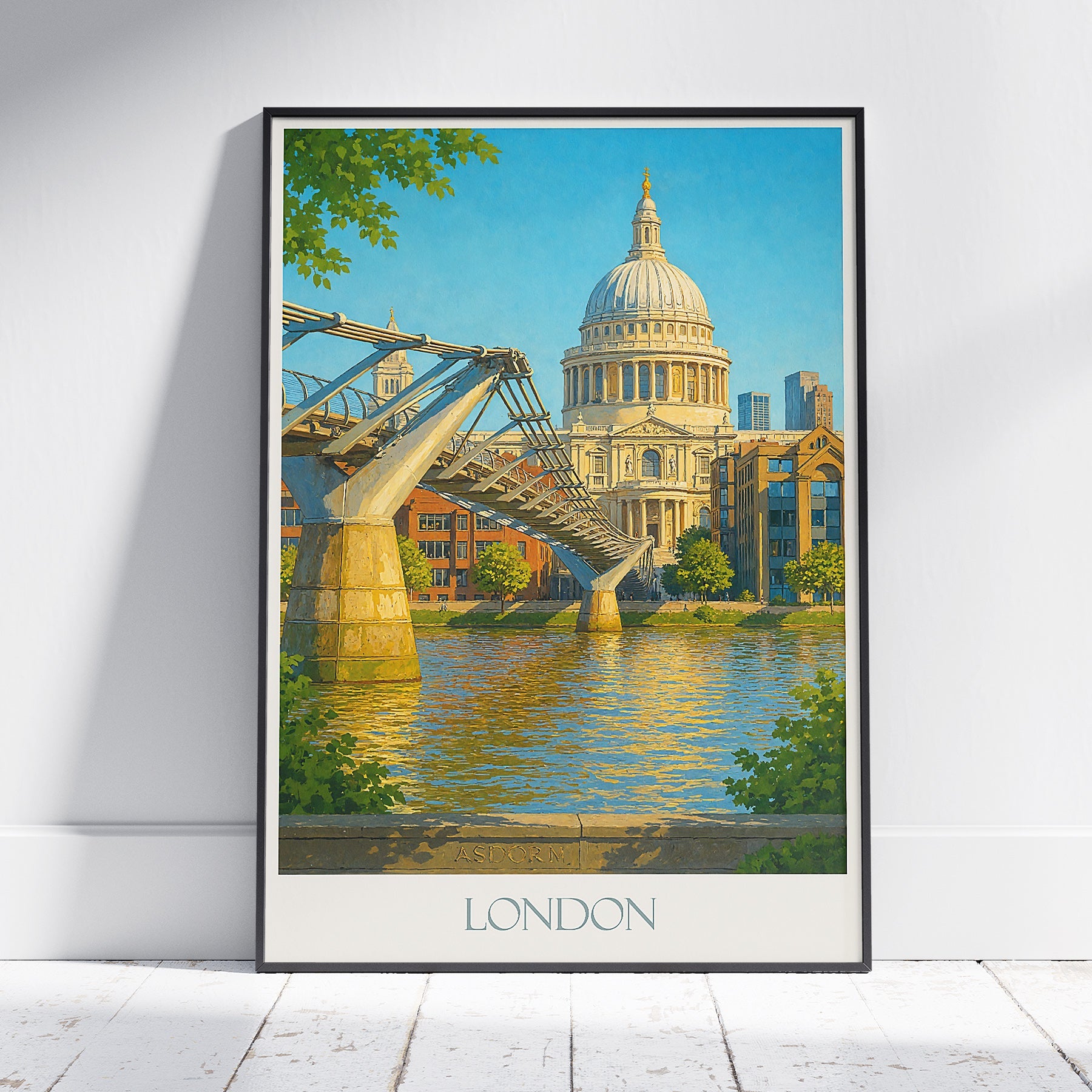 London Travel Poster | Millennium Bridge St Paul's Art Print ~ River Thames City Wall Decor | UK Landmark Gift