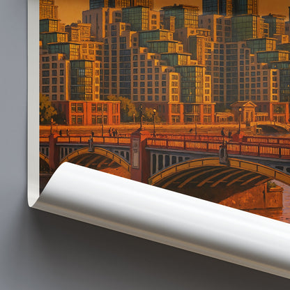 Vauxhall Bridge London Sunset Poster | River Thames Cityscape Art Print | UK Travel Wall Decor