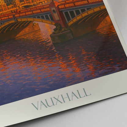 Vauxhall Bridge London Sunset Poster | River Thames Cityscape Art Print | UK Travel Wall Decor