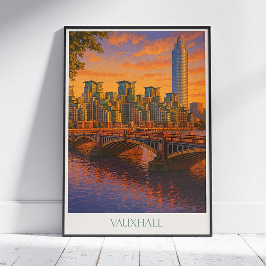 Vauxhall Bridge London Sunset Poster | River Thames Cityscape Art Print | UK Travel Wall Decor
