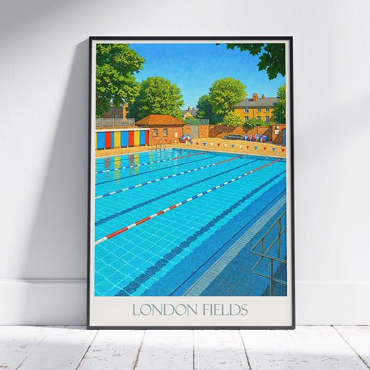 London Lido Travel Poster, UK Outdoor Swimming Pool Art Print | Summer London Wall Decor | Vintage Style Gift